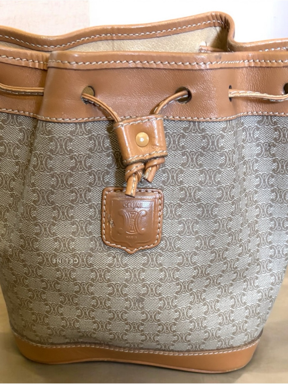 Celine Brown Monogram Drawstring Bucket Shoulder Bag - Picture 4 of 7